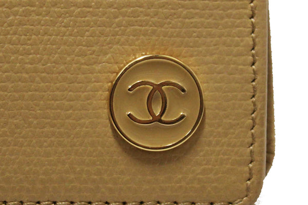 Chanel Beige Caviar Leather Medium Size Bi-fold Wallet