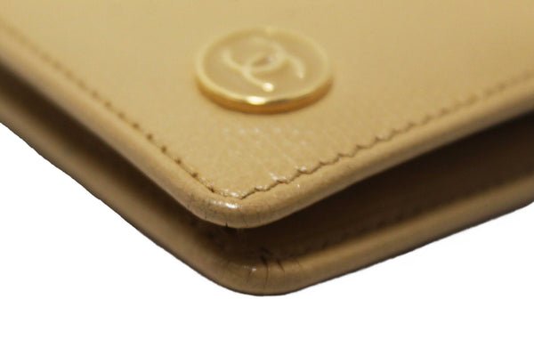 Chanel Beige Caviar Leather Medium Size Bi-fold Wallet
