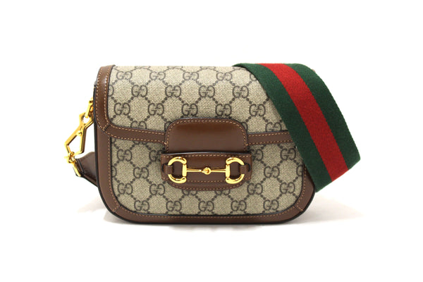 New Gucci Brown Classic Supreme Canvas Horsebit Mini 1955 Shoulder Bag 658574