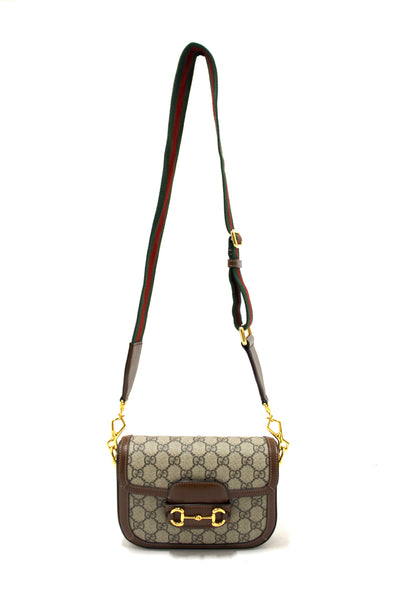 New Gucci Brown Classic Supreme Canvas Horsebit Mini 1955 Shoulder Bag 658574
