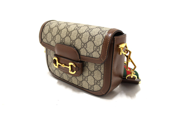 New Gucci Brown Classic Supreme Canvas Horsebit Mini 1955 Shoulder Bag 658574