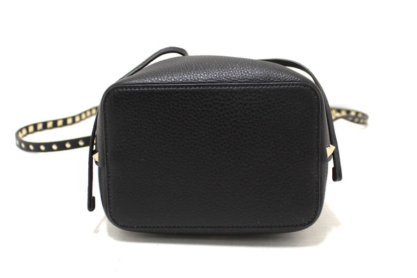 New Valentino Black Leather Small Rockstud Bucket Messenger Bag