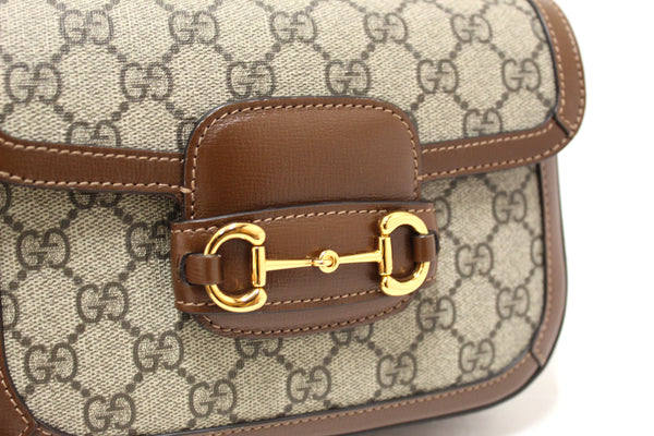 New Gucci Brown Classic Supreme Canvas Horsebit Mini 1955 Shoulder Bag 658574