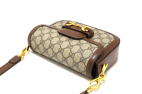 New Gucci Brown Classic Supreme Canvas Horsebit Mini 1955 Shoulder Bag 658574