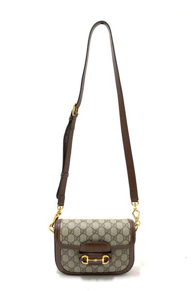 New Gucci Brown Classic Supreme Canvas Horsebit Mini 1955 Shoulder Bag 658574