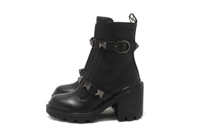 New Valentino Garavani Black Leather Roman Stud Combat Ankle Boots Shoes Size 37