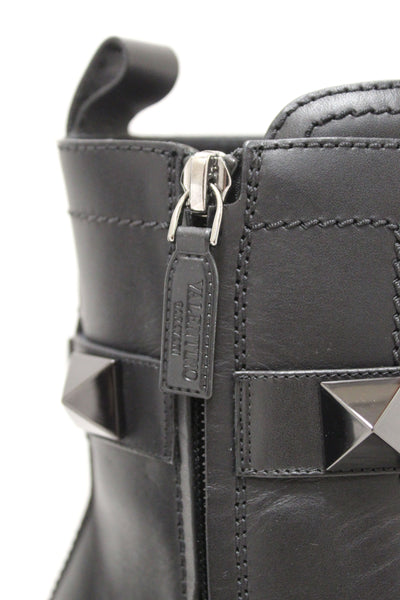 New Valentino Garavani Black Leather Roman Stud Combat Ankle Boots Shoes Size 37