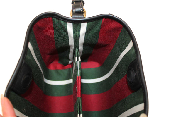 Gucci GG Supreme Monogram with Black Leather Emblem Mini Bucket Bag 815118