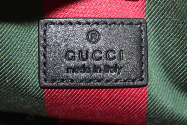 Gucci GG Supreme Monogram with Black Leather Emblem Mini Bucket Bag 815118