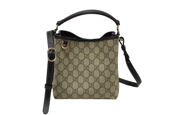 Gucci GG Supreme Monogram with Black Leather Emblem Mini Bucket Bag 815118