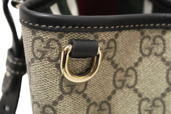 Gucci GG Supreme Monogram with Black Leather Emblem Mini Bucket Bag 815118