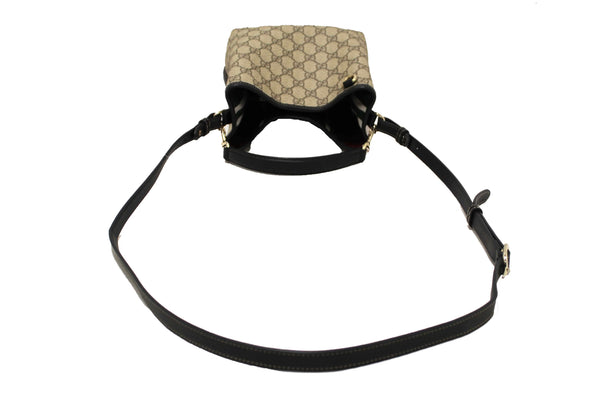 Gucci GG Supreme Monogram with Black Leather Emblem Mini Bucket Bag 815118