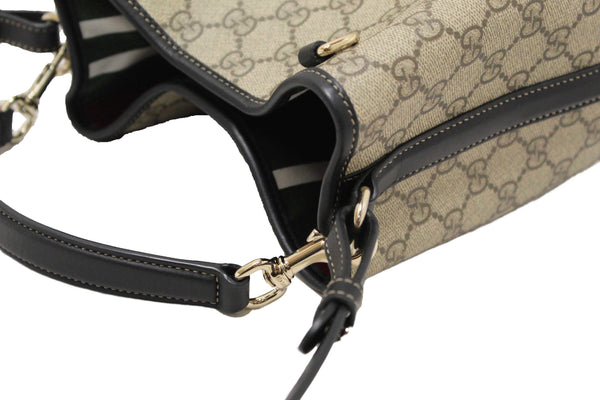 Gucci GG Supreme Monogram with Black Leather Emblem Mini Bucket Bag 815118