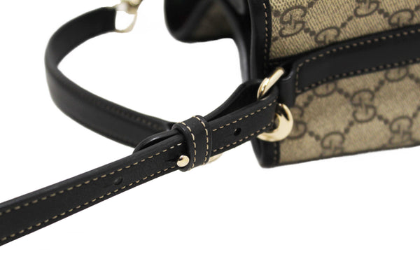 Gucci GG Supreme Monogram with Black Leather Emblem Mini Bucket Bag 815118