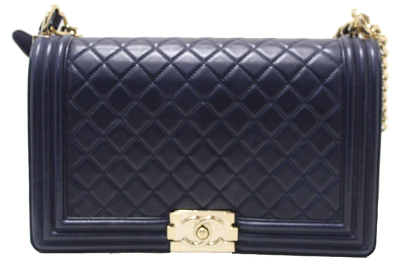 Chanel Blue Quilted Lambskin Leather New Medium Boy Shoulder Bag