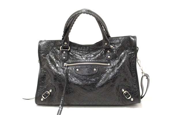 Balenciaga Black Classic Medium City Lambskin Leather Shoulder Bag