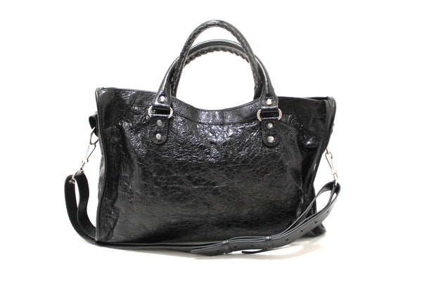 Balenciaga Black Classic Medium City Lambskin Leather Shoulder Bag