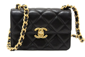 Chanel Black Quilted Grained Calfskin Leather Small Flap Bag