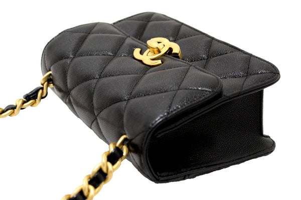 Authentic Chanel Black Quilted Grained Calfskin Leather Small Flap Bag