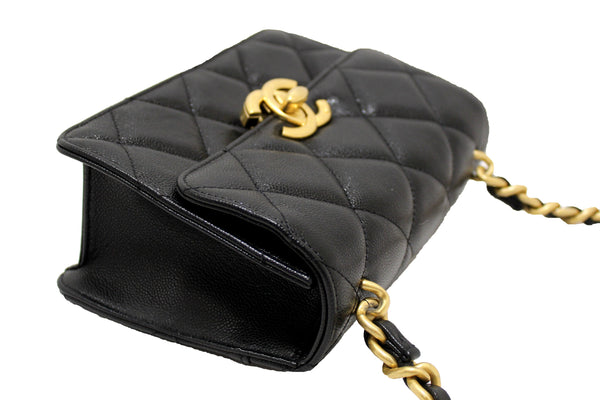 Authentic Chanel Black Quilted Grained Calfskin Leather Small Flap Bag