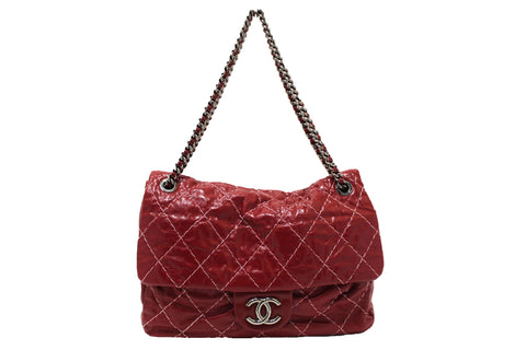 Chanel Stitch Dark Red Glazed Aged Calfskin Leather Maxi Single | Italystation.com - Shop Now at italystation.com