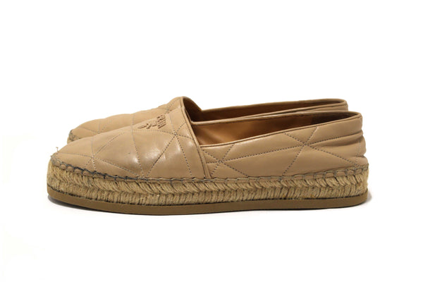 Prada Camel Nappa Leather Espadrilles Shoes Size 37.5