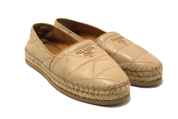 Prada Camel Nappa Leather Espadrilles Shoes Size 37.5