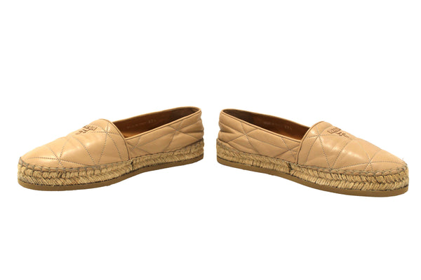 Prada Camel Nappa Leather Espadrilles Shoes Size 37.5