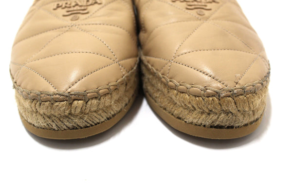 Prada Camel Nappa Leather Espadrilles Shoes Size 37.5