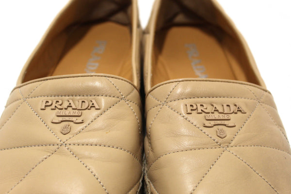 Prada Camel Nappa Leather Espadrilles Shoes Size 37.5
