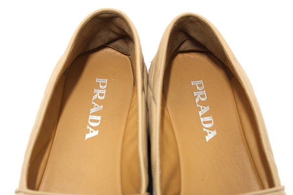 Prada Camel Nappa Leather Espadrilles Shoes Size 37.5