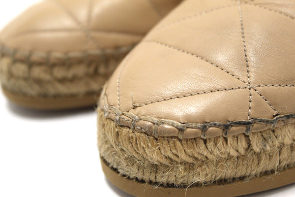 Prada Camel Nappa Leather Espadrilles Shoes Size 37.5