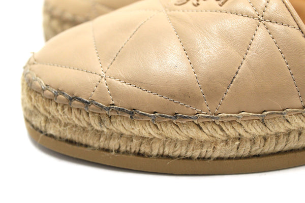 Prada Camel Nappa Leather Espadrilles Shoes Size 37.5