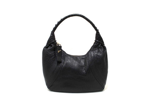 Fendi Black Grained Leather Spy Hobo Shoulder Bag