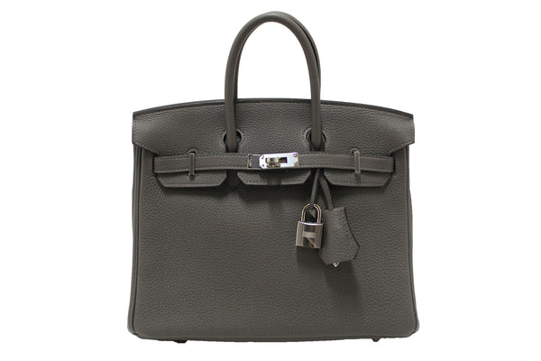 NEW Hermes Gris Meyer Togo Leather Birkin 25 Handbag