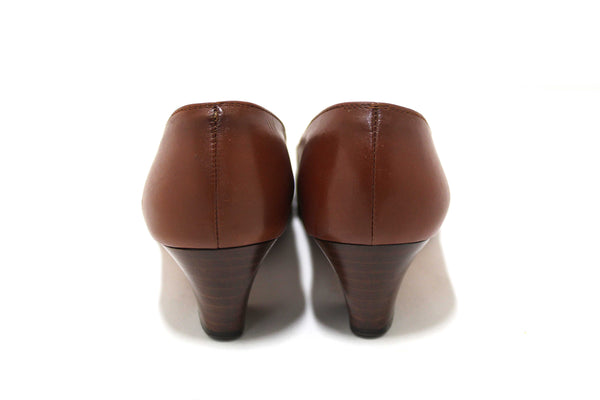 Salvatore Ferragamo Brown Vara Bow Leather Kitten Heel Pumps Size 4.5B