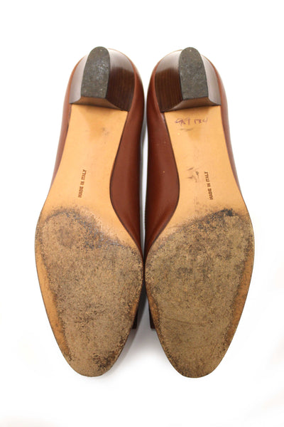 Salvatore Ferragamo Brown Vara Bow Leather Kitten Heel Pumps Size 4.5B