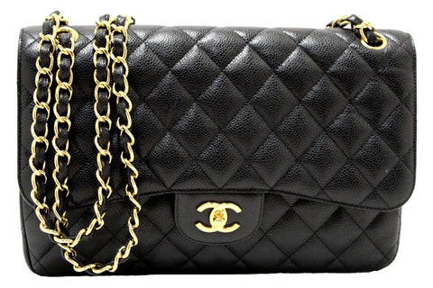 Chanel Black Quilted Caviar Leather Classic Jumbo Double Flap Bag