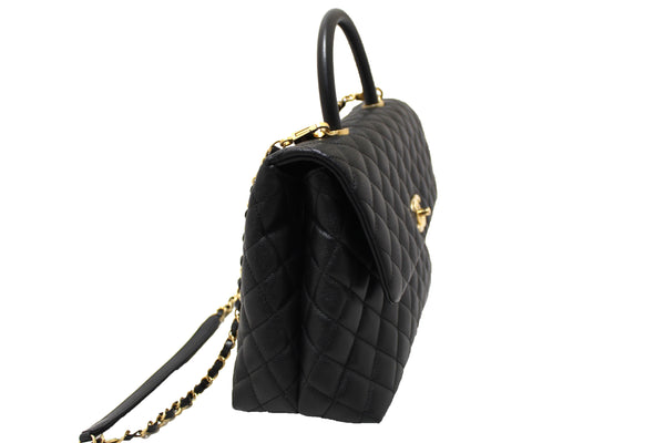 Chanel Black Quilted Caviar Leather Maxi Flap Bag with Top Handle Bag