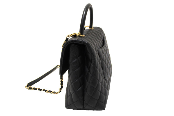 Chanel Black Quilted Caviar Leather Maxi Flap Bag with Top Handle Bag