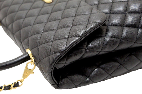 Chanel Black Quilted Caviar Leather Maxi Flap Bag with Top Handle Bag