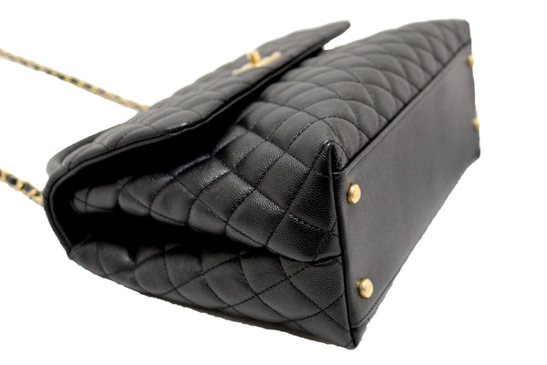 Chanel Black Quilted Caviar Leather Maxi Flap Bag with Top Handle Bag