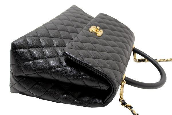 Chanel Black Quilted Caviar Leather Maxi Flap Bag with Top Handle Bag