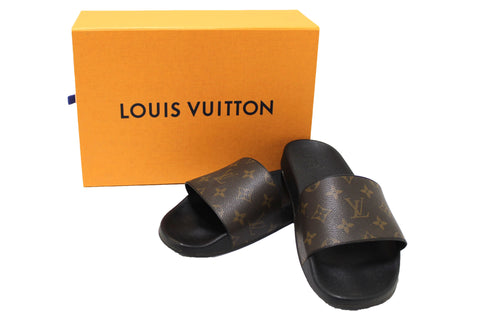 Louis Vuitton Classic Monogram With Black Leather Waterfront Mule Size 9