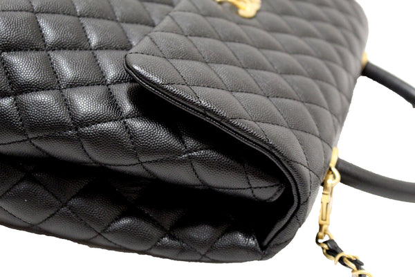 Chanel Black Quilted Caviar Leather Maxi Flap Bag with Top Handle Bag