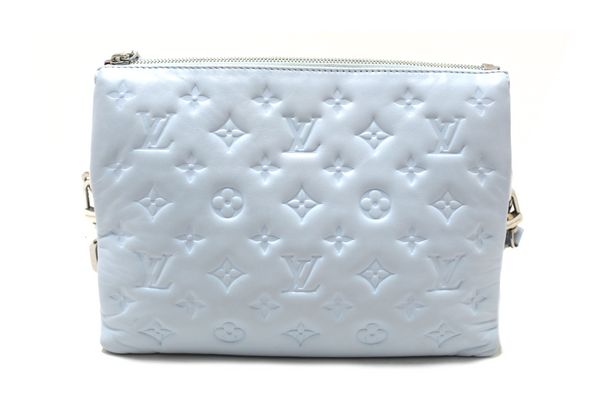 Louis Vuitton Ice Blue Lambskin Embossed Monogram Coussin PM Bag