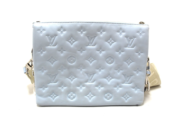 Louis Vuitton Ice Blue Lambskin Embossed Monogram Coussin PM Bag