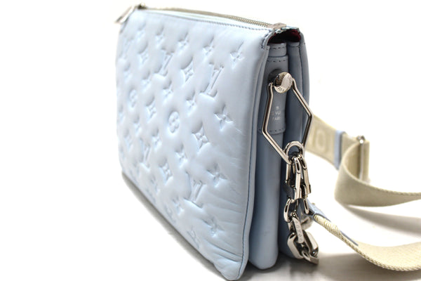 Louis Vuitton Ice Blue Lambskin Embossed Monogram Coussin PM Bag