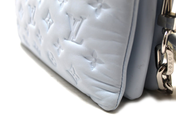 Louis Vuitton Ice Blue Lambskin Embossed Monogram Coussin PM Bag