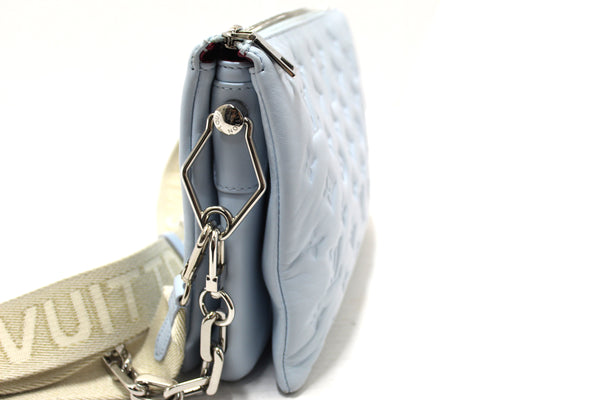 Louis Vuitton Ice Blue Lambskin Embossed Monogram Coussin PM Bag
